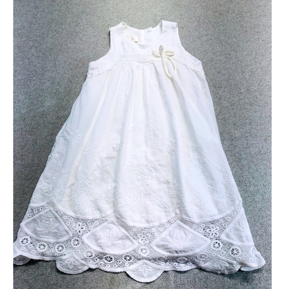 Isobella & Chloe Dress Kids 4 White Eyelet Lace Scalloped Boho Victorian Classic